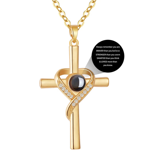Avotto Cross Projection Pendant - Religious Script Necklace