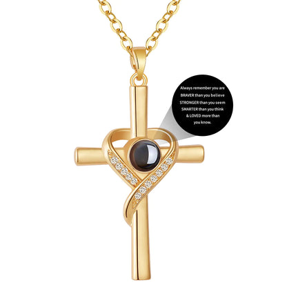 Avotto Cross Projection Pendant - Religious Script Necklace