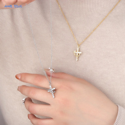 Cubic Zircon Rotatable Crown Cross Pendant Necklaces Classic Stainless Steel Chain Banquet Party Jewelry for Women Men